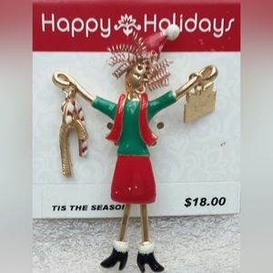 New NWT Happy Holidays Christmas Shopper Hat Pin Brooch